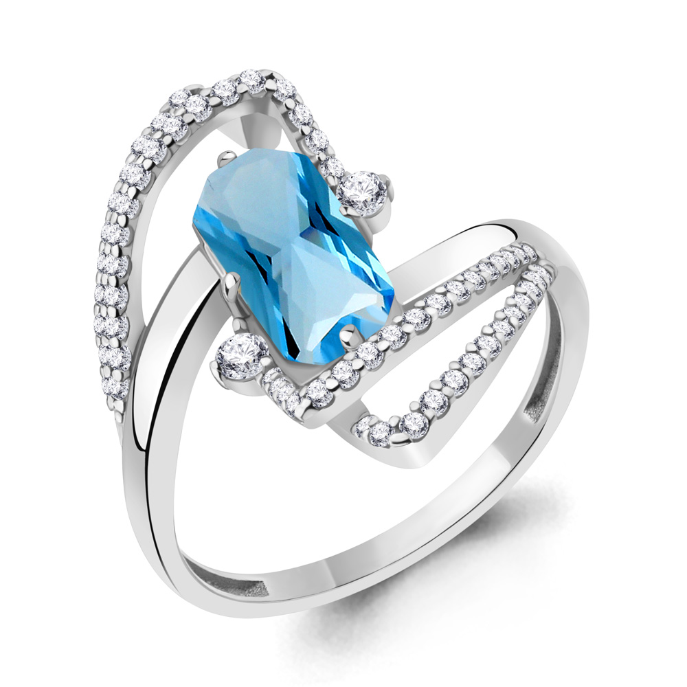 6579792А Кольцо из Серебра с нанотопазом свисс, фианитами из коллекции "Каприз"