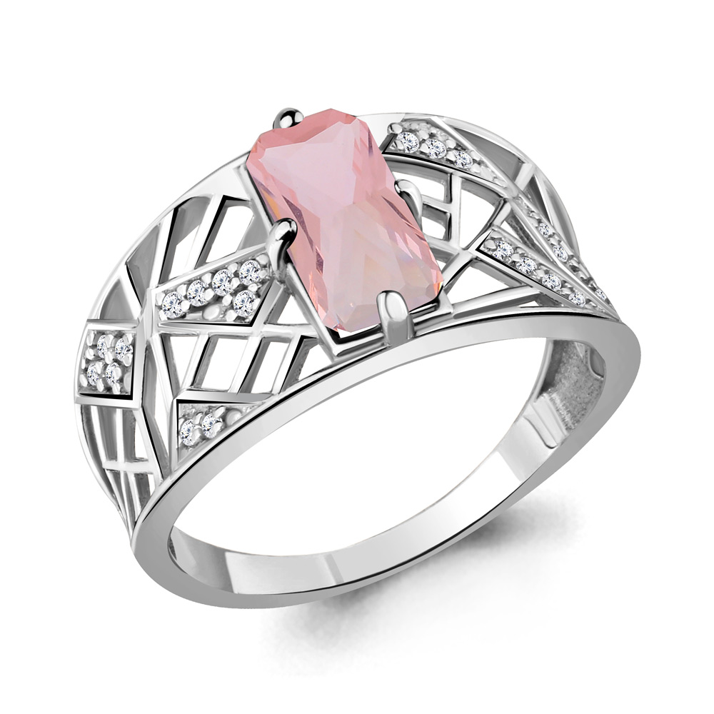 6579890А Кольцо из Серебра с наноморганитом, фианитами из коллекции "Каприз"