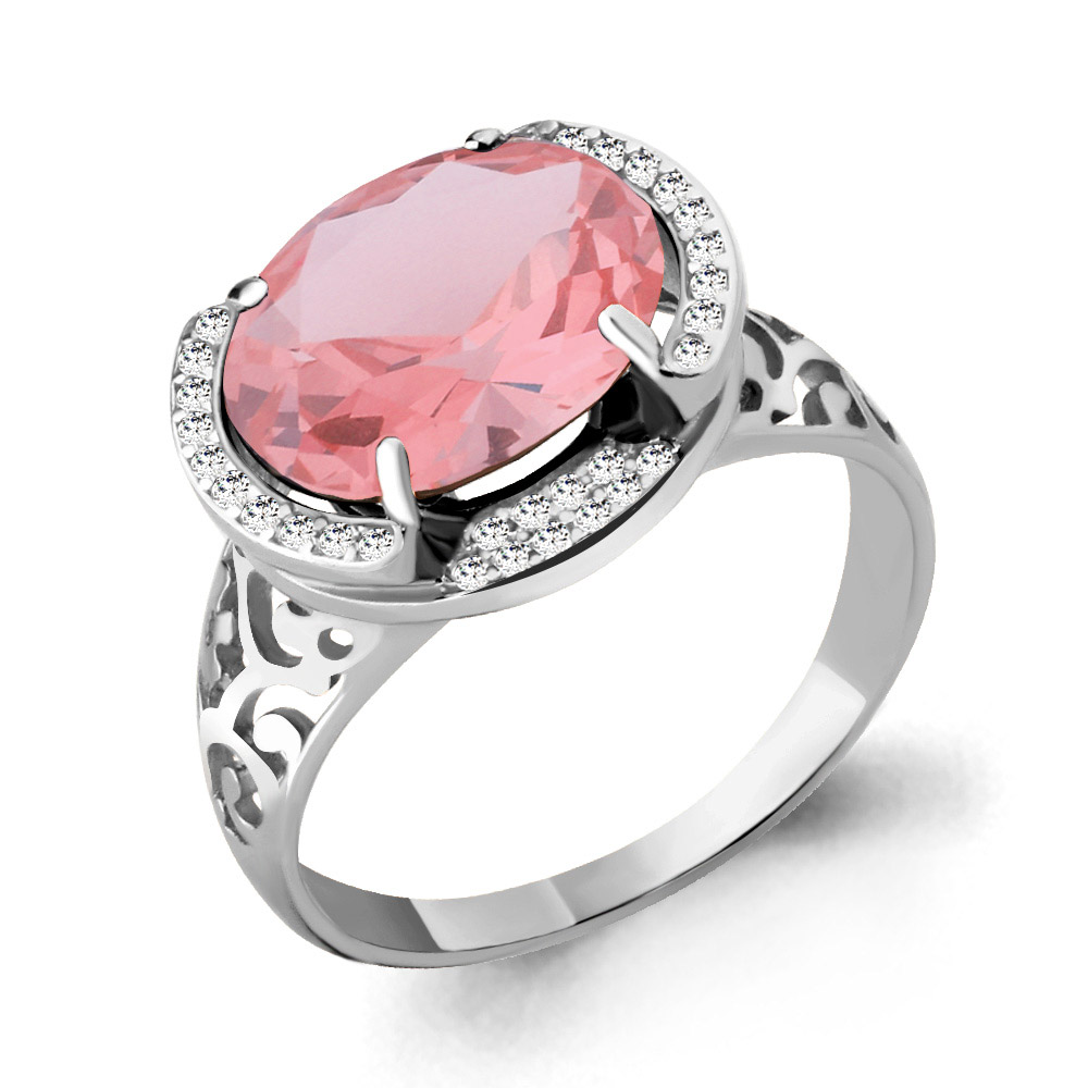 6580090А Кольцо из Серебра с наноморганитом, фианитами из коллекции "Каприз"