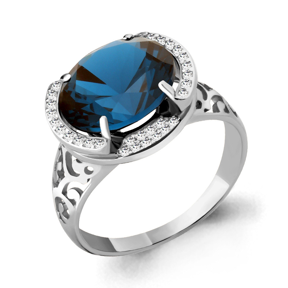 6580093А Кольцо из Серебра с нанотопазом лондон, фианитами из коллекции "Каприз"