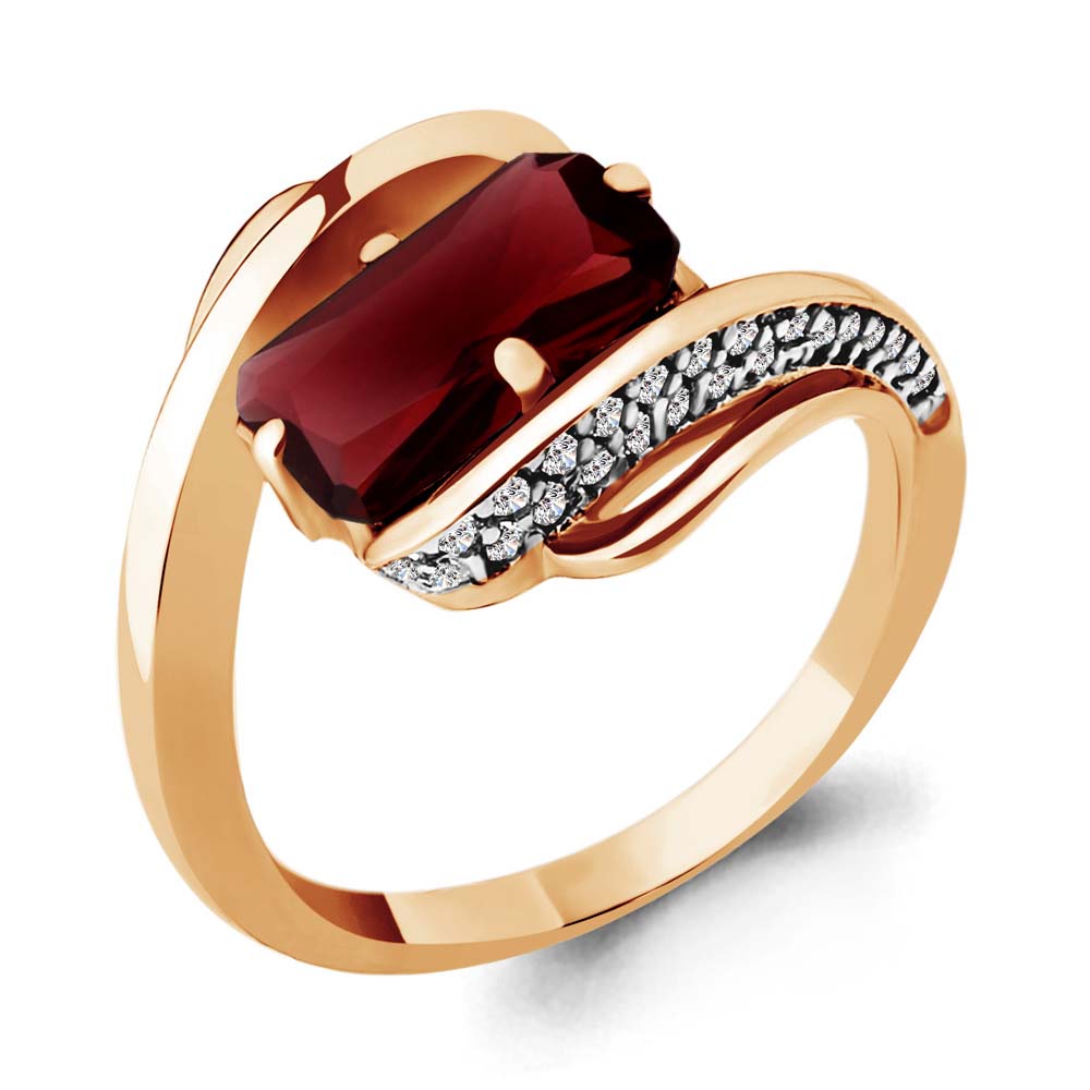 6580103А Кольцо из Золота с гранатом, фианитами