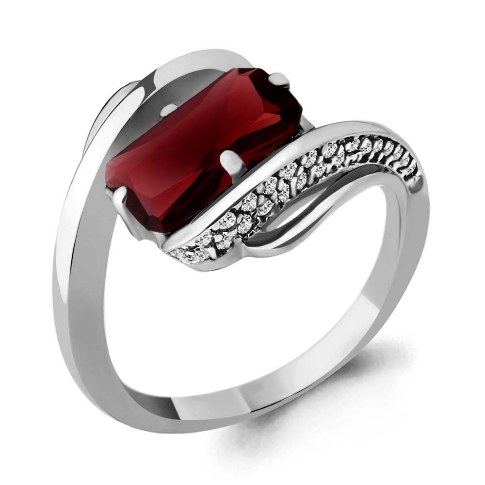 6580103А Кольцо из Серебра с гранатом, фианитами