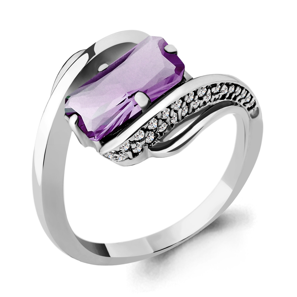 6580104А Кольцо из Серебра с аметистом, фианитами