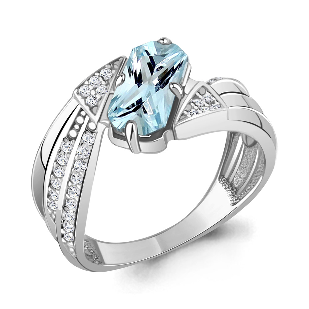 6580202А Кольцо из Серебра с топазом скай блю, фианитами