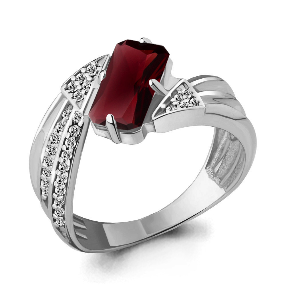 6580285А Кольцо из Серебра с наногранатом, фианитами из коллекции "Каприз"