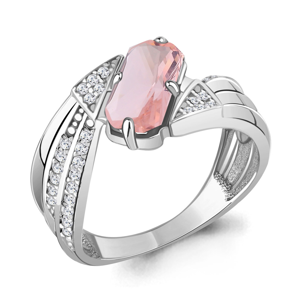 6580290А Кольцо из Серебра с наноморганитом, фианитами из коллекции "Каприз"