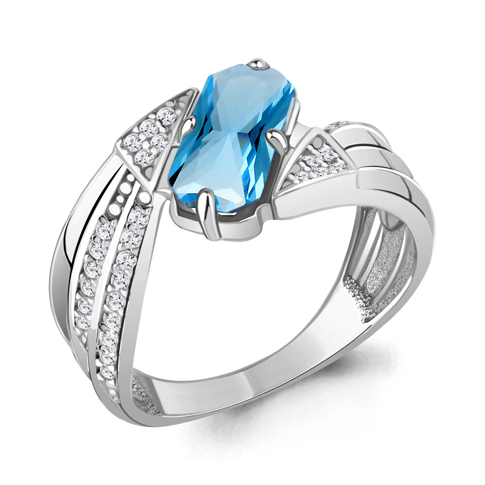 6580292А Кольцо из Серебра с нанотопазом свисс, фианитами из коллекции "Каприз"