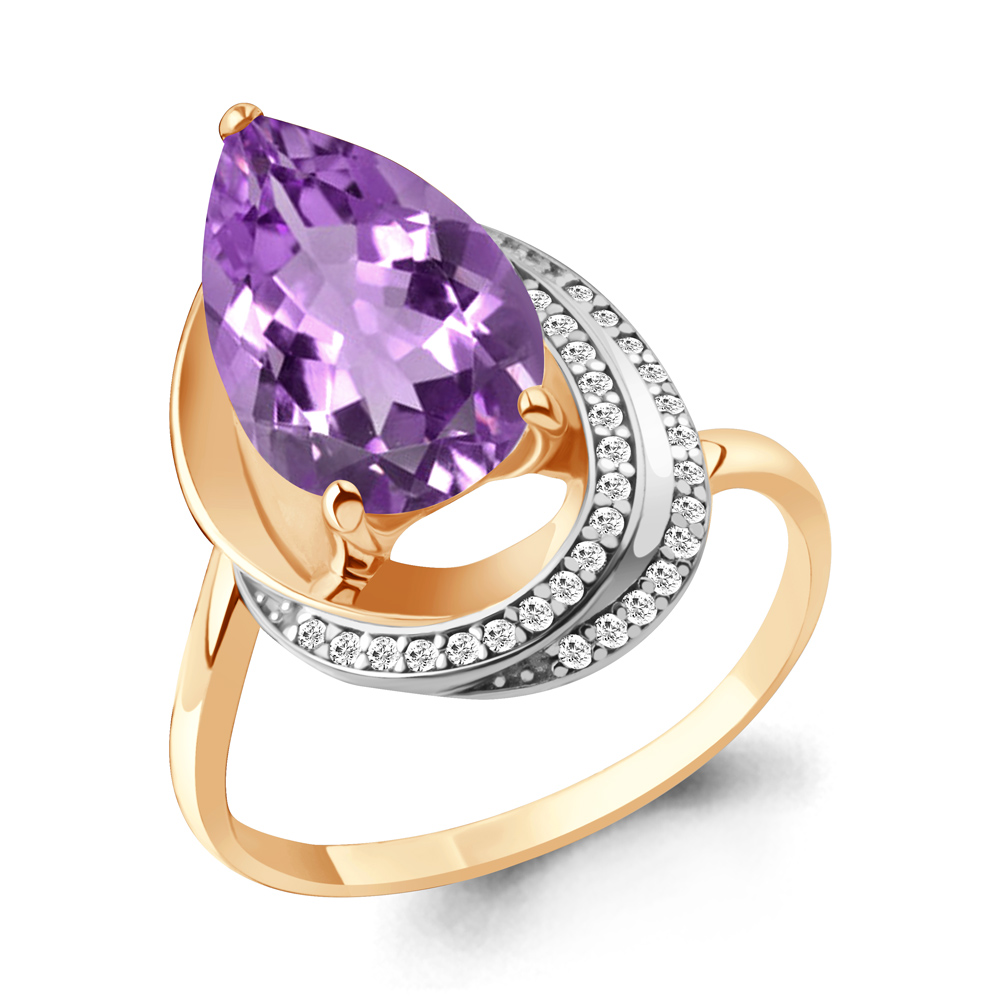 6580304А Кольцо из Золота с аметистом, фианитами