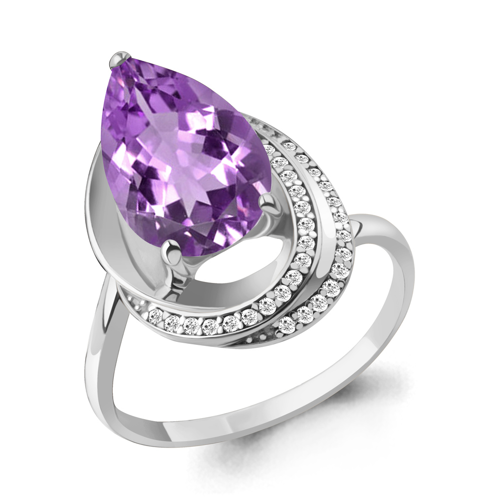 6580304А Кольцо из Серебра с аметистом, фианитами