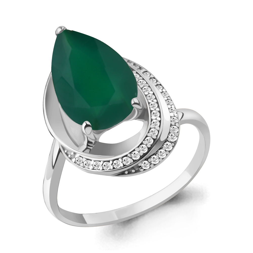 6580309А Кольцо из Серебра с агатом, фианитами