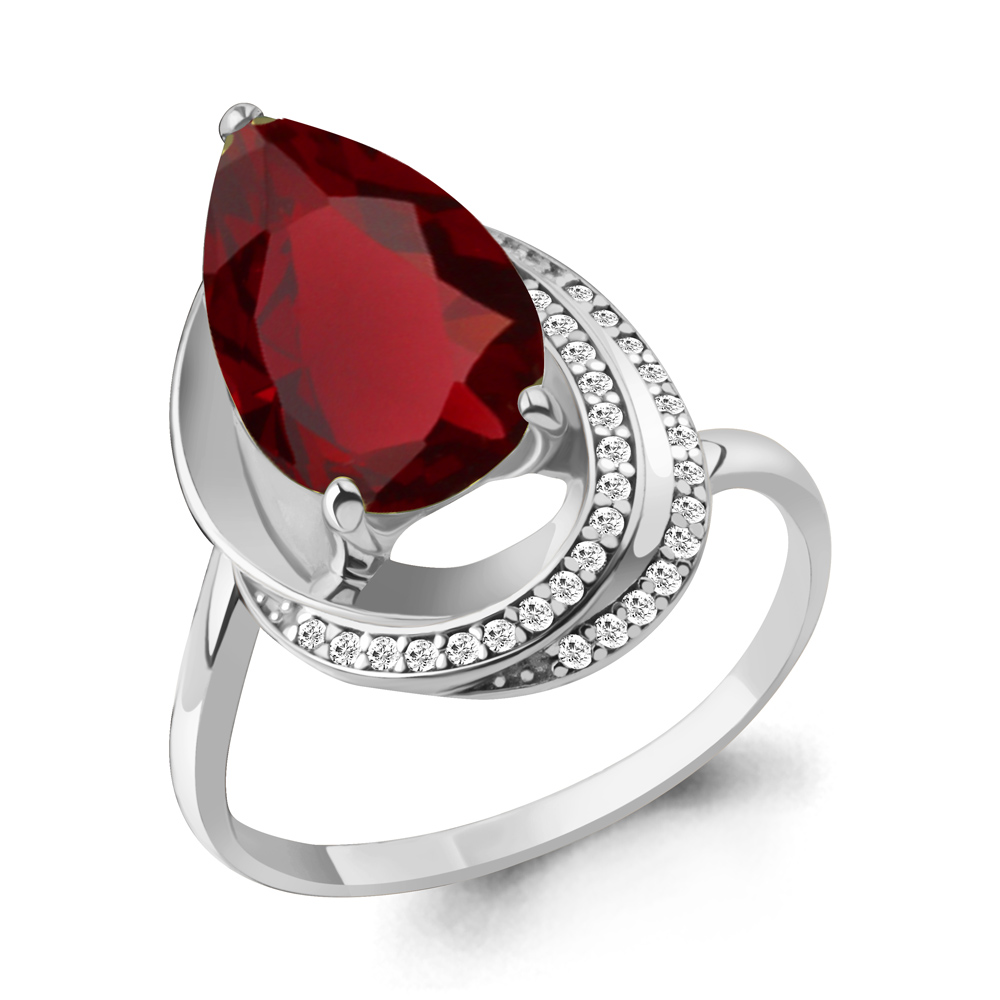 6580385А Кольцо из Серебра с наногранатом, фианитами из коллекции "Каприз"