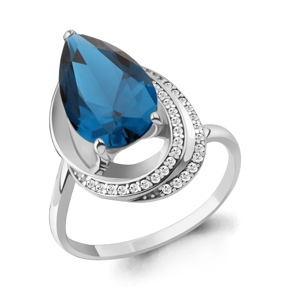 6580393А Кольцо из Серебра с нанотопазом лондон, фианитами из коллекции "Каприз"