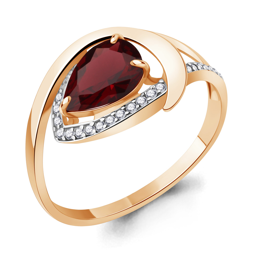 6580403А Кольцо из Золота с гранатом, фианитами