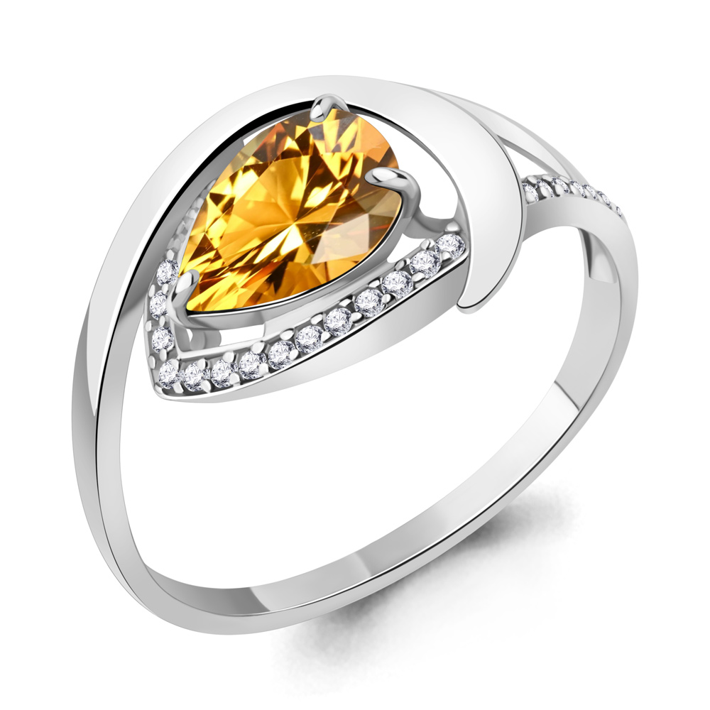 6580406А Кольцо из Серебра с фианитами, цитрином
