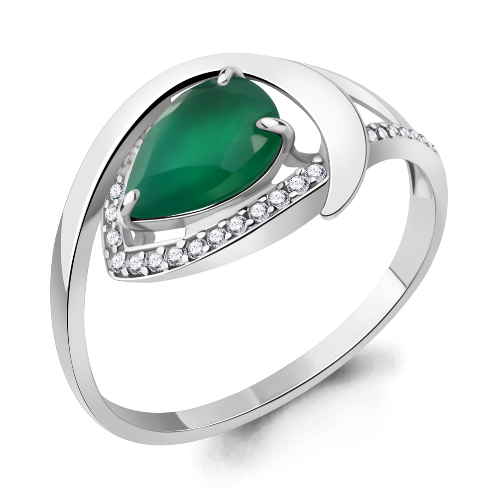 6580409А Кольцо из Серебра с агатом, фианитами