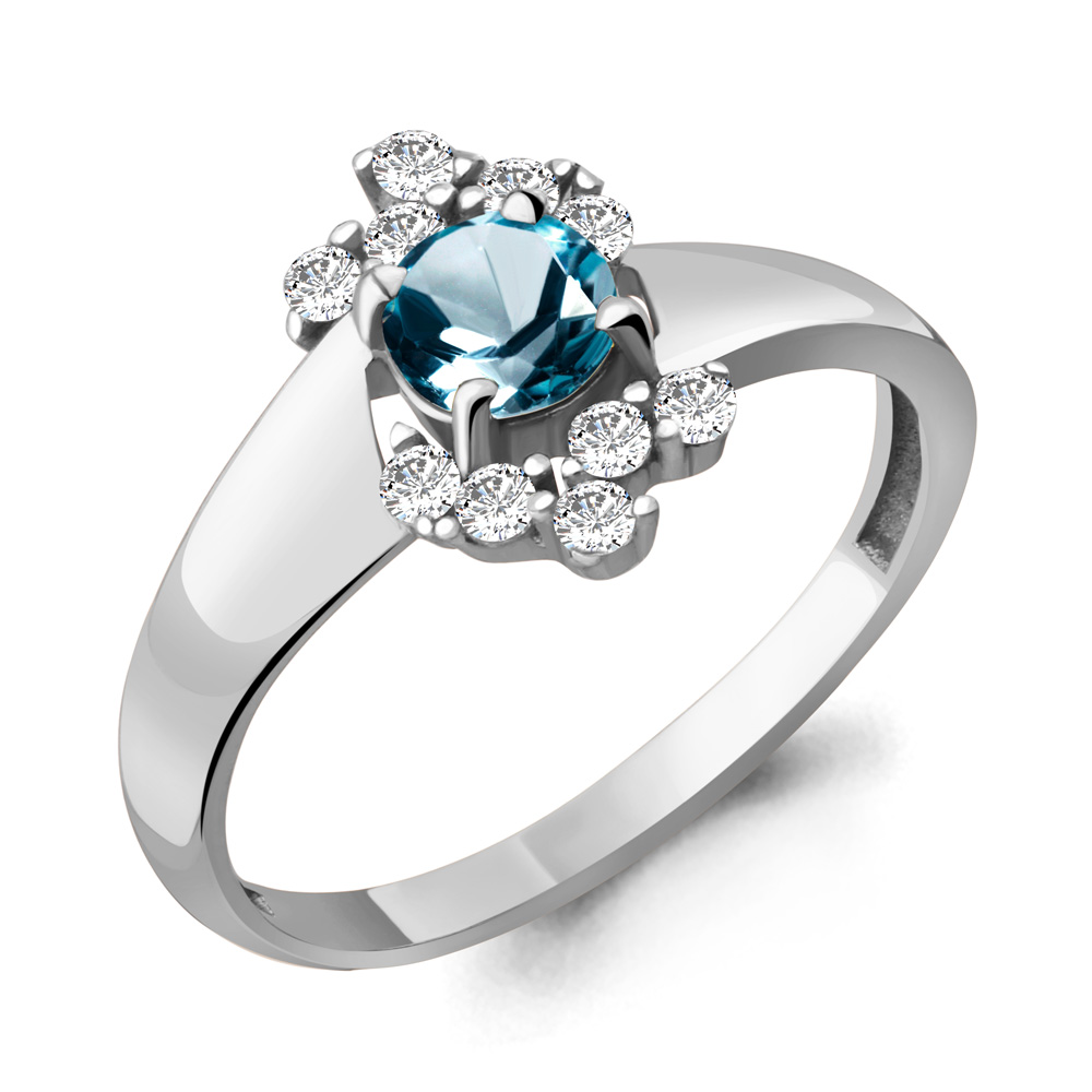 6580808А Кольцо из Серебра с топазом лондон блю, фианитами