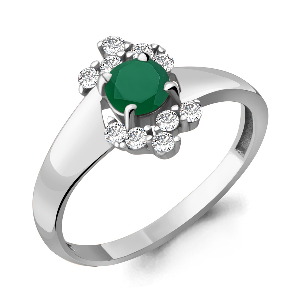 6580809А Кольцо из Серебра с агатом, фианитами