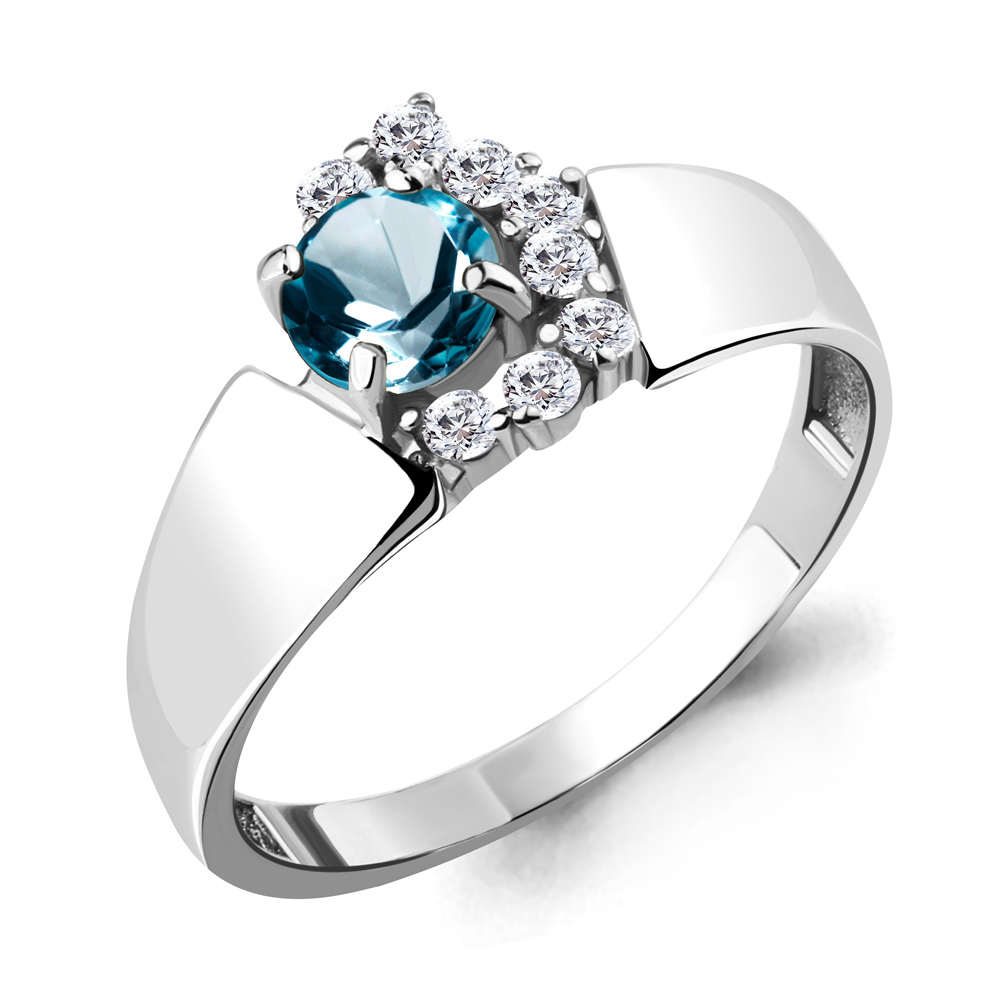 6581008А Кольцо из Серебра с топазом лондон блю, фианитами