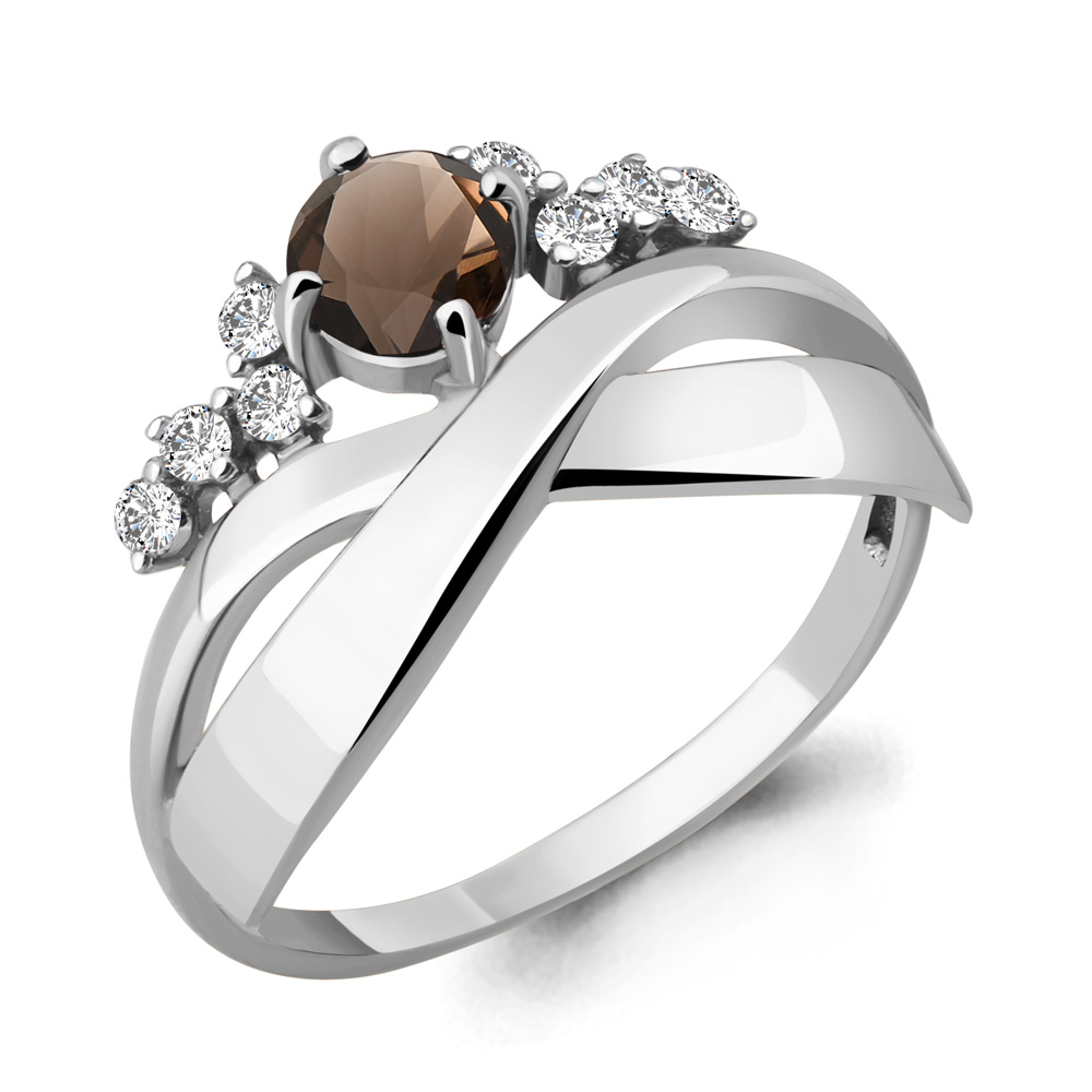 6581301А Кольцо из Серебра с кварцем дымчатым, фианитами