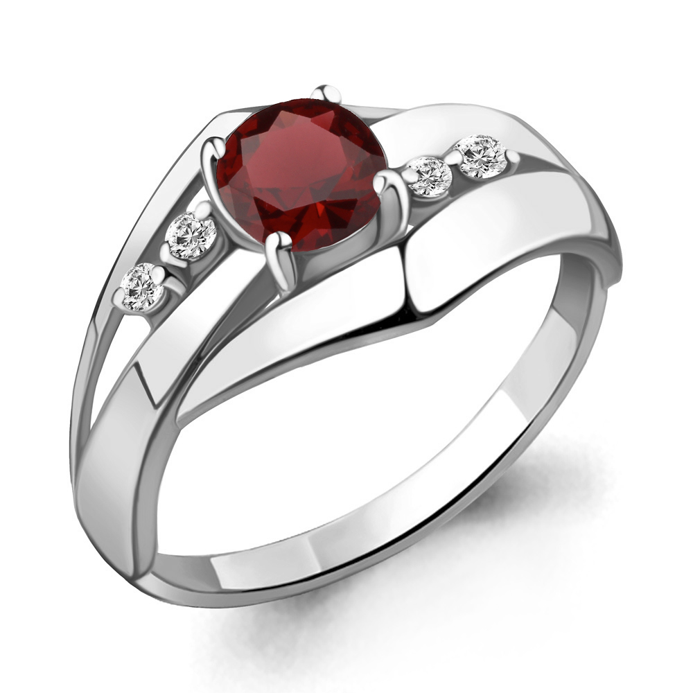 6581803А Кольцо из Серебра с гранатом, фианитами