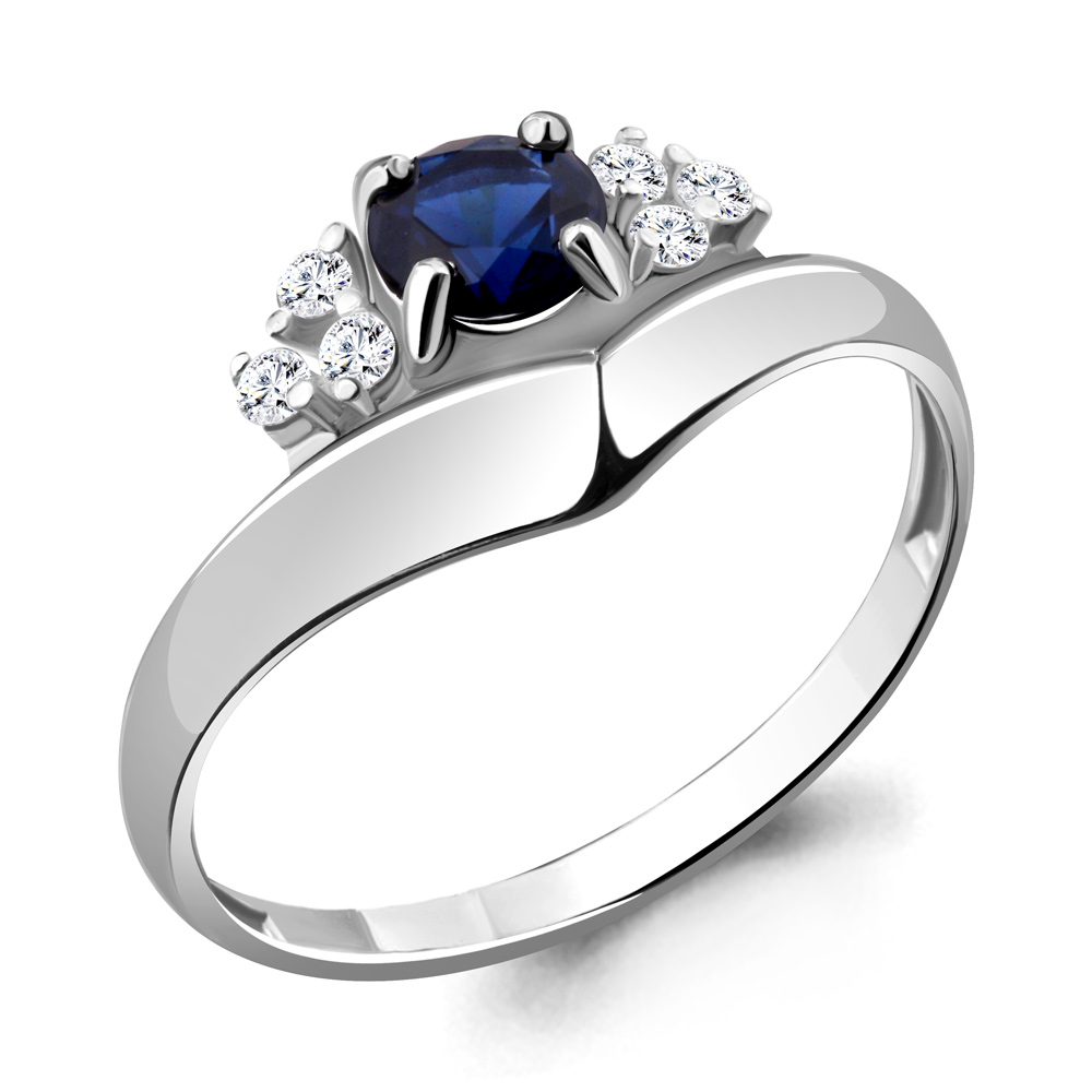 65821Б Кольцо из Серебра с наносапфиром, фианитами