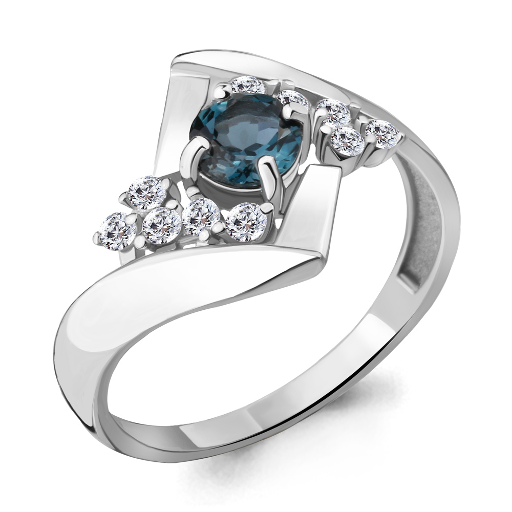 6582608А Кольцо из Серебра с топазом лондон блю, фианитами