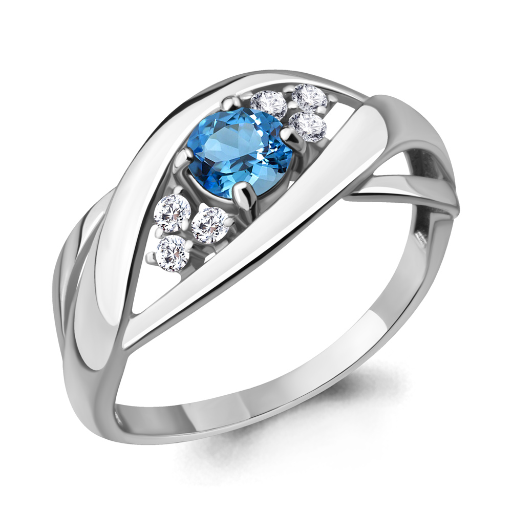 6582705А Кольцо из Серебра с топазом свисс блю, фианитами