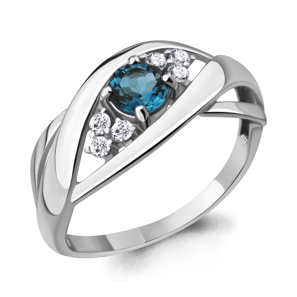 6582708А Кольцо из Серебра с топазом лондон блю, фианитами