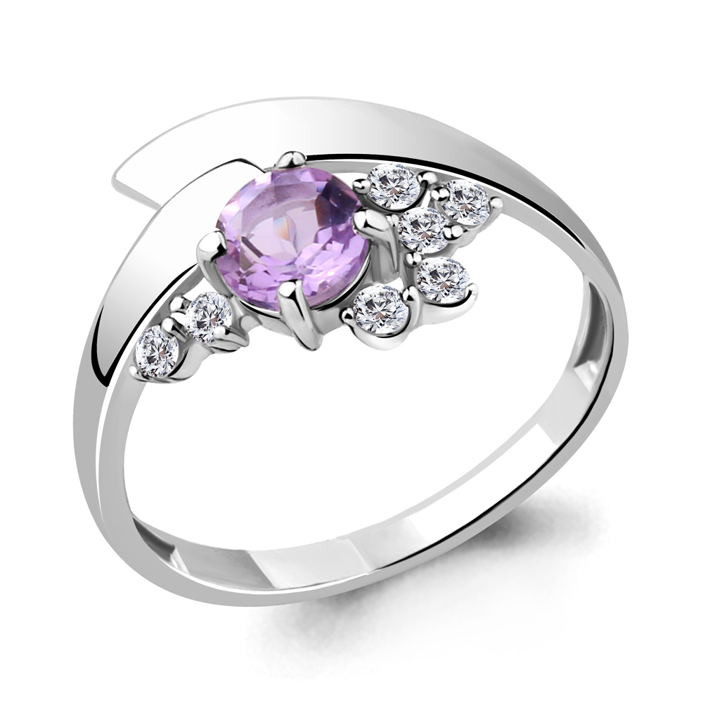 6582904А Кольцо из Серебра с аметистом, фианитами