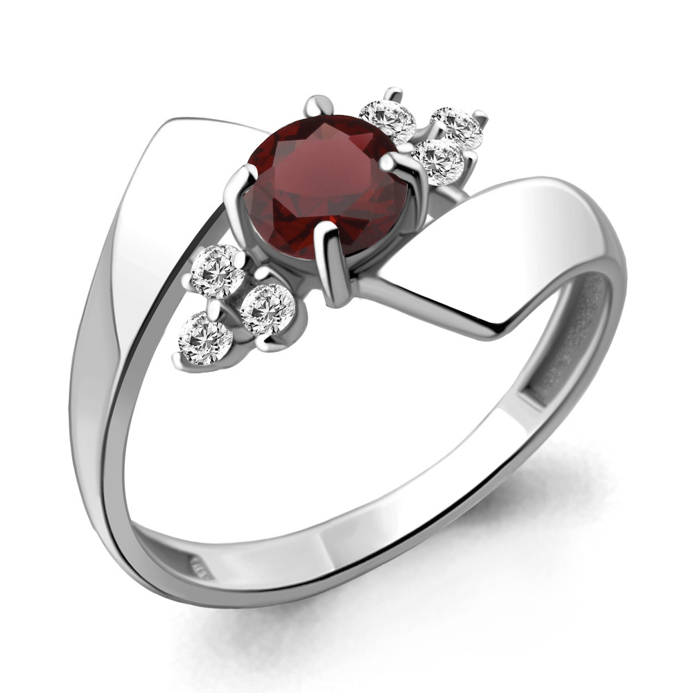 6583603А Кольцо из Серебра с гранатом, фианитами