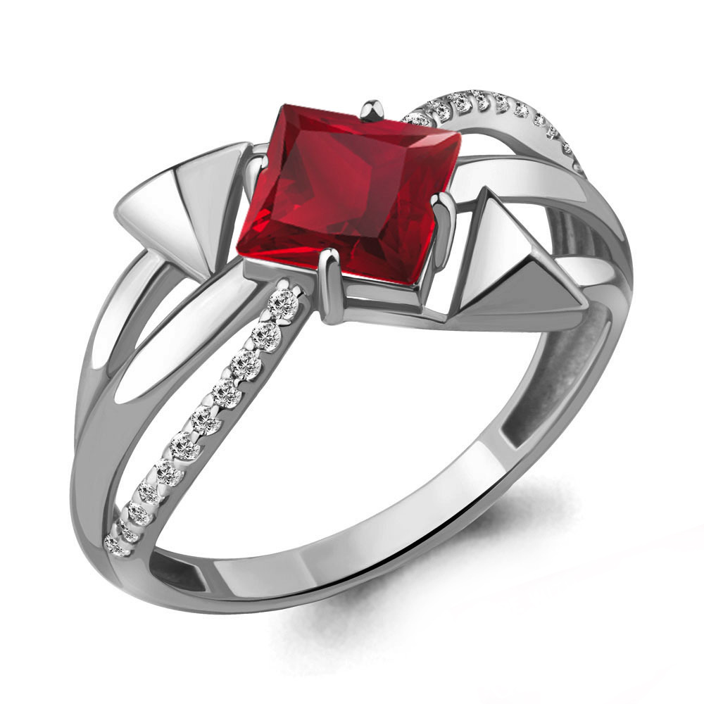 65855502А Кольцо из Серебра с топазом ярко-красным, фианитами из коллекции "Гипноз"