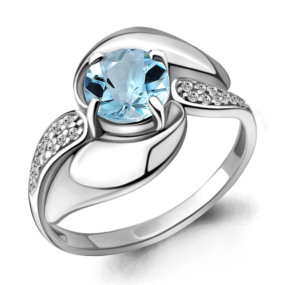 6587102А Кольцо из Серебра с топазом скай блю, фианитами