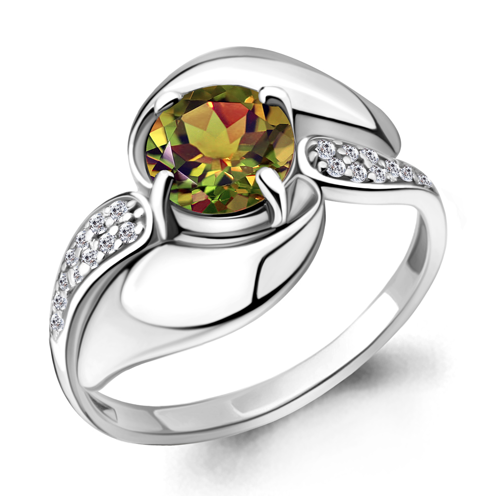 6587119А Кольцо из Серебра с султанитом иск., фианитами