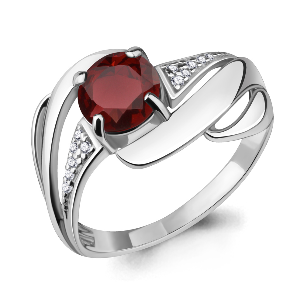 6587203А Кольцо из Серебра с гранатом, фианитами