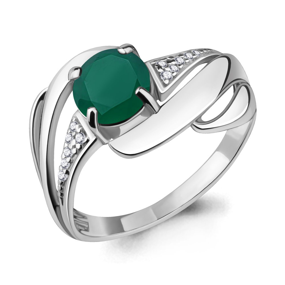 6587209А Кольцо из Серебра с агатом, фианитами