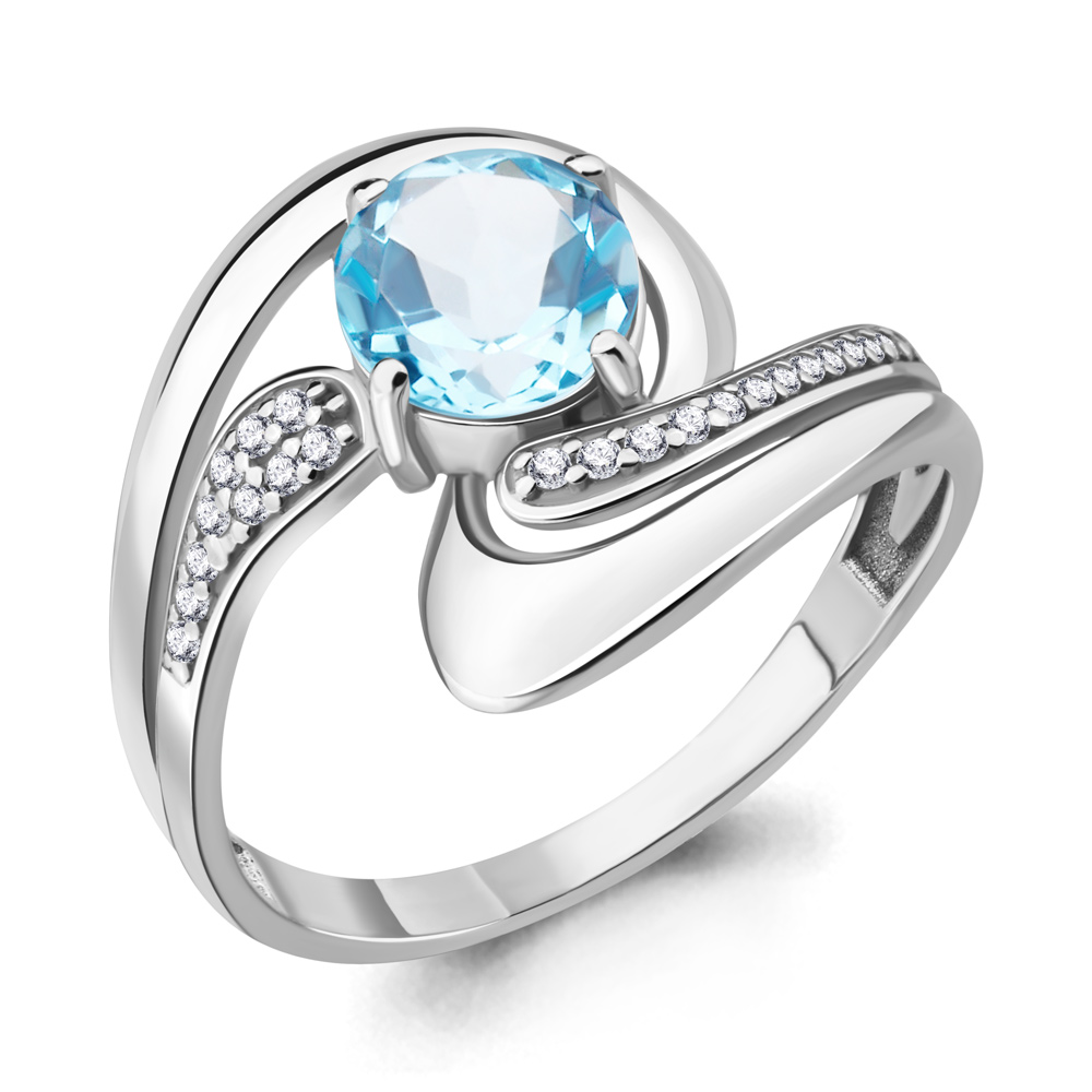 6587302А Кольцо из Серебра с топазом скай блю, фианитами