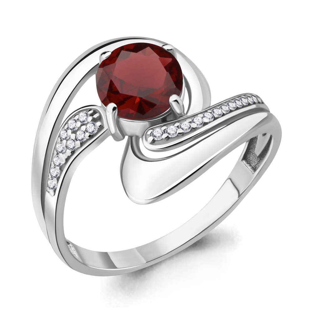 6587303А Кольцо из Серебра с гранатом, фианитами