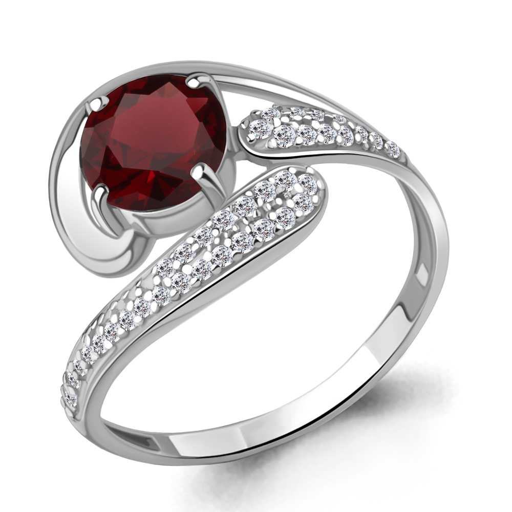 6587403А Кольцо из Серебра с гранатом, фианитами