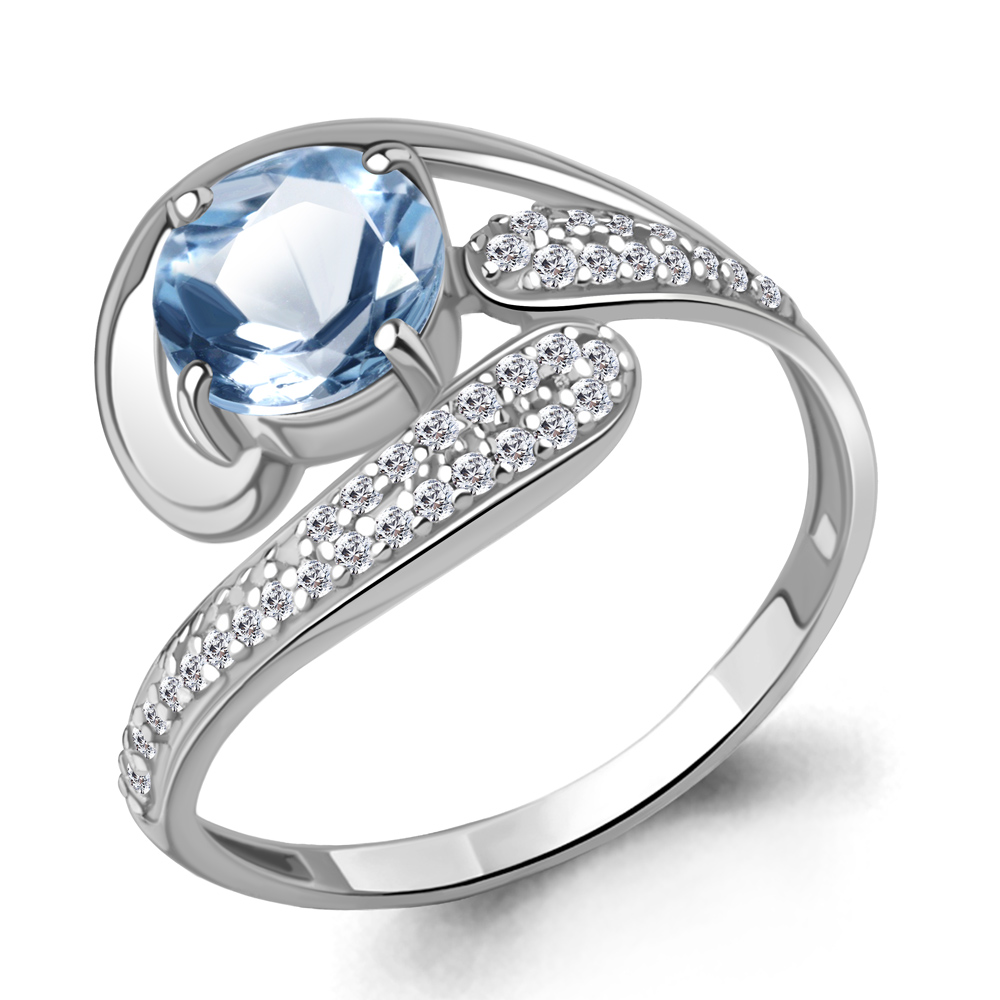 6587405А Кольцо из Серебра с топазом свисс блю, фианитами