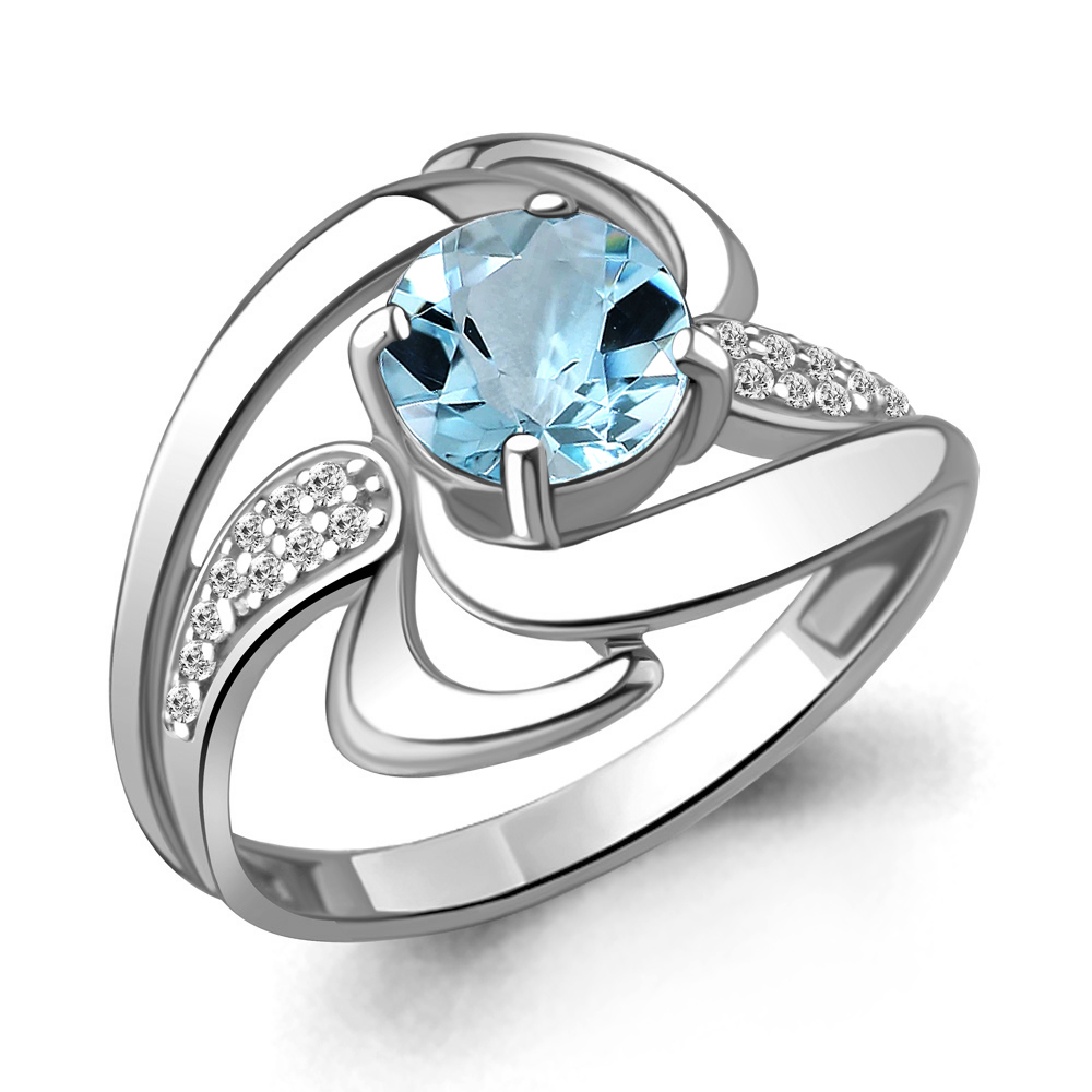 6587502А Кольцо из Серебра с топазом скай блю, фианитами