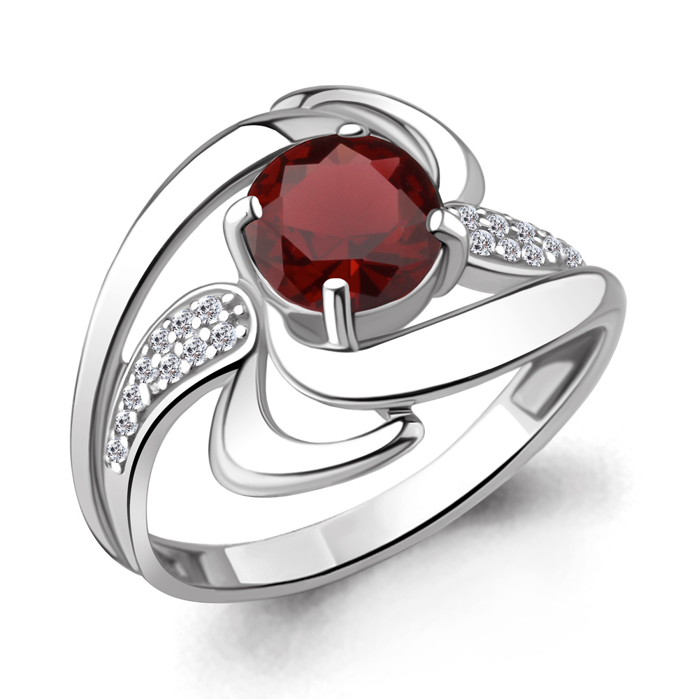 6587503А Кольцо из Серебра с гранатом, фианитами