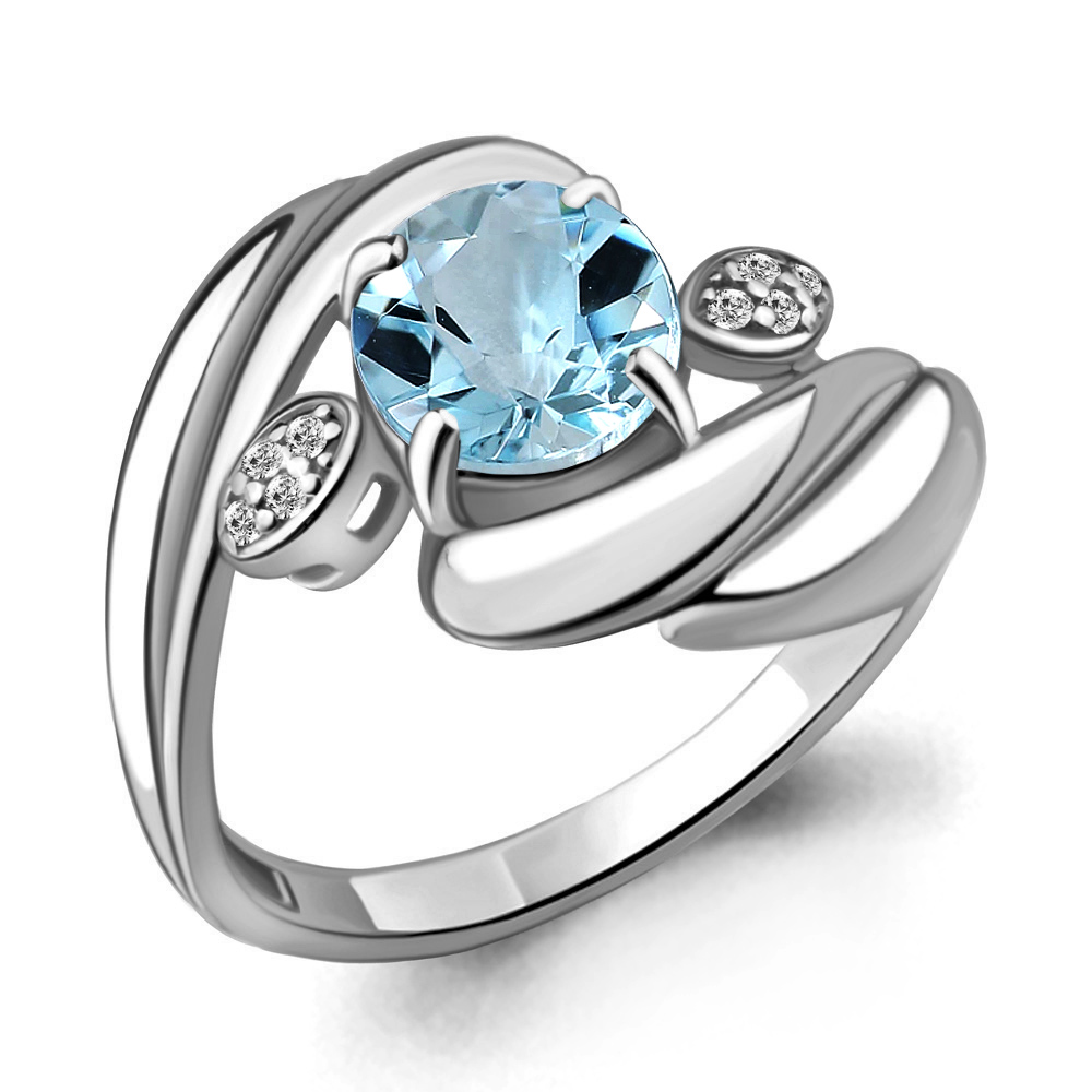 6587602А Кольцо из Серебра с топазом скай блю, фианитами