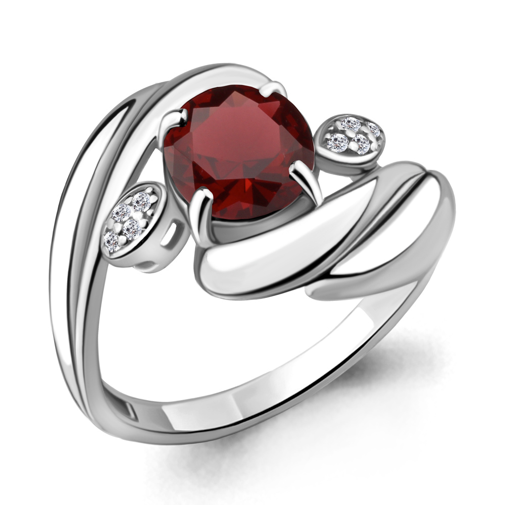 6587603А Кольцо из Серебра с гранатом, фианитами