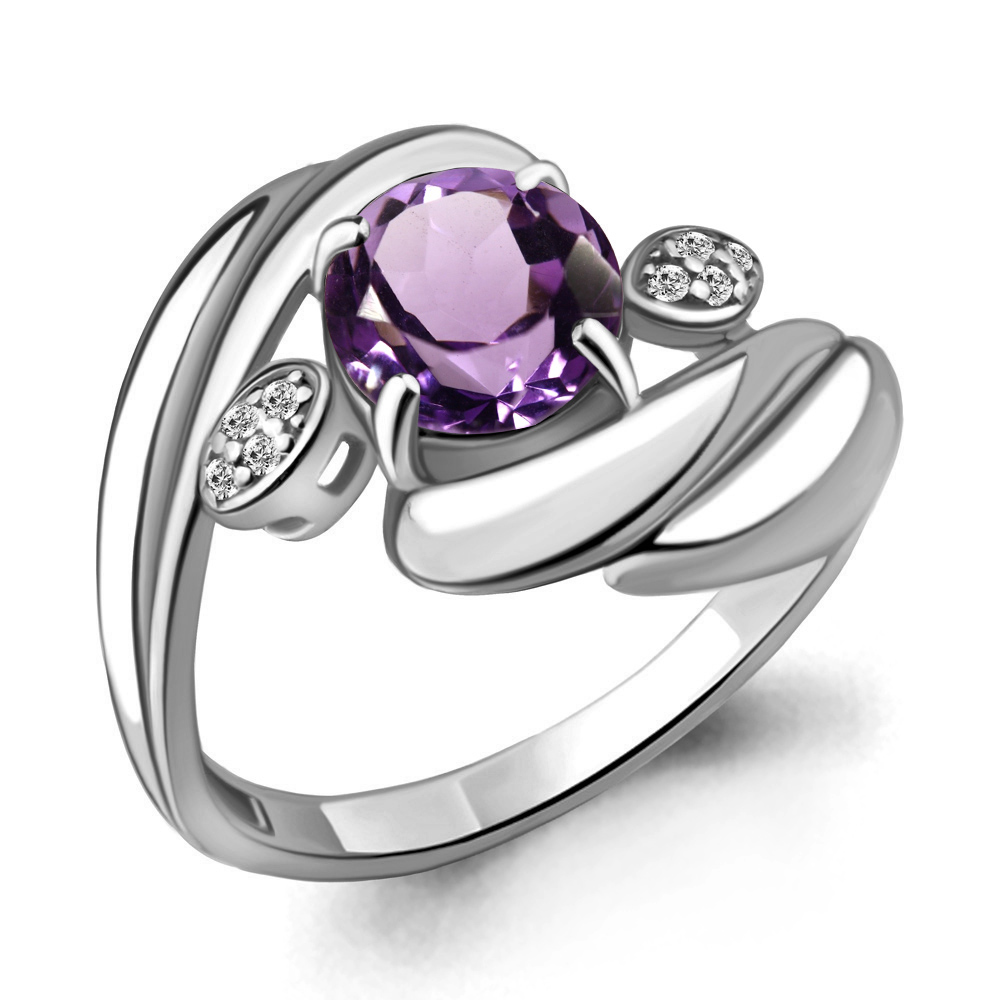 6587604А Кольцо из Серебра с аметистом, фианитами