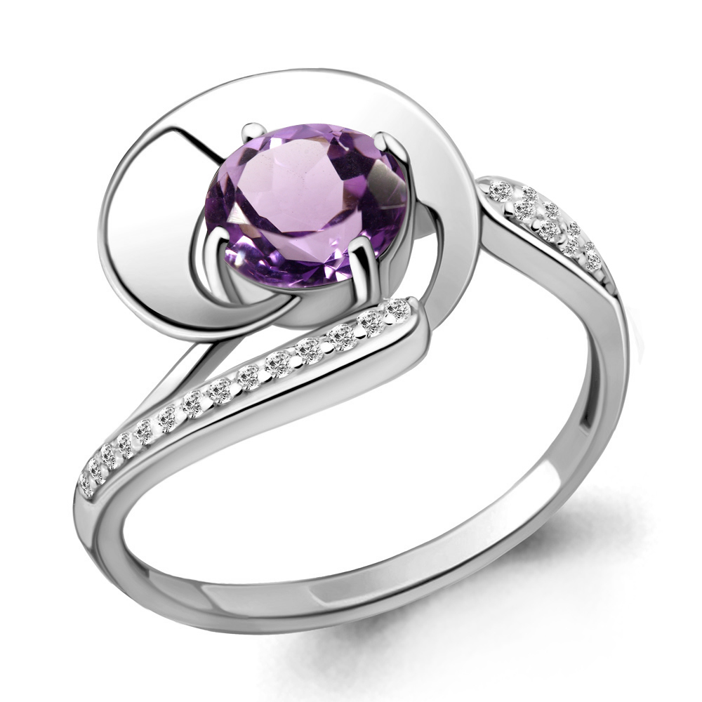 6587704А Кольцо из Серебра с аметистом, фианитами