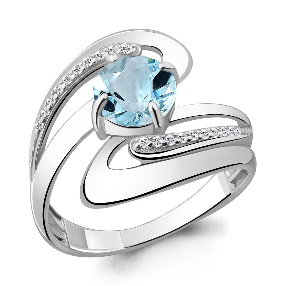 6587802А Кольцо из Серебра с топазом скай блю, фианитами