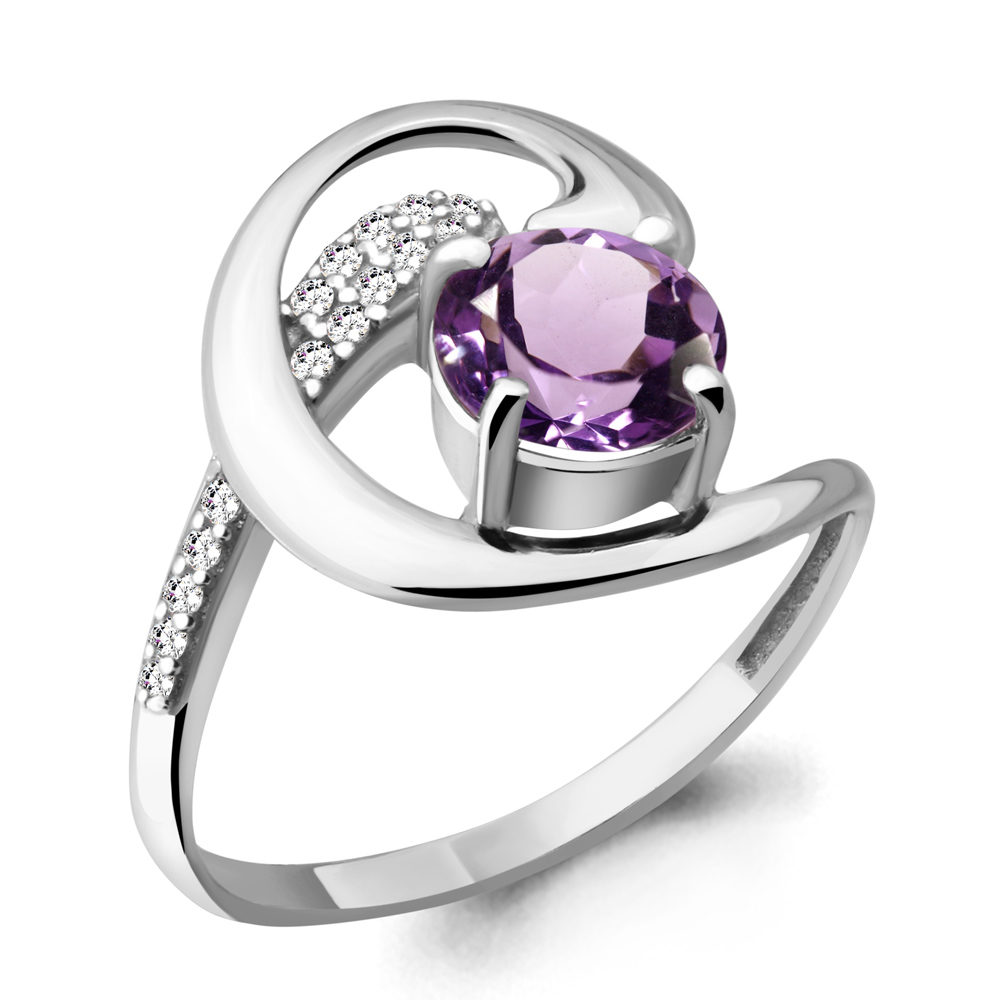 6588104А Кольцо из Серебра с аметистом, фианитами