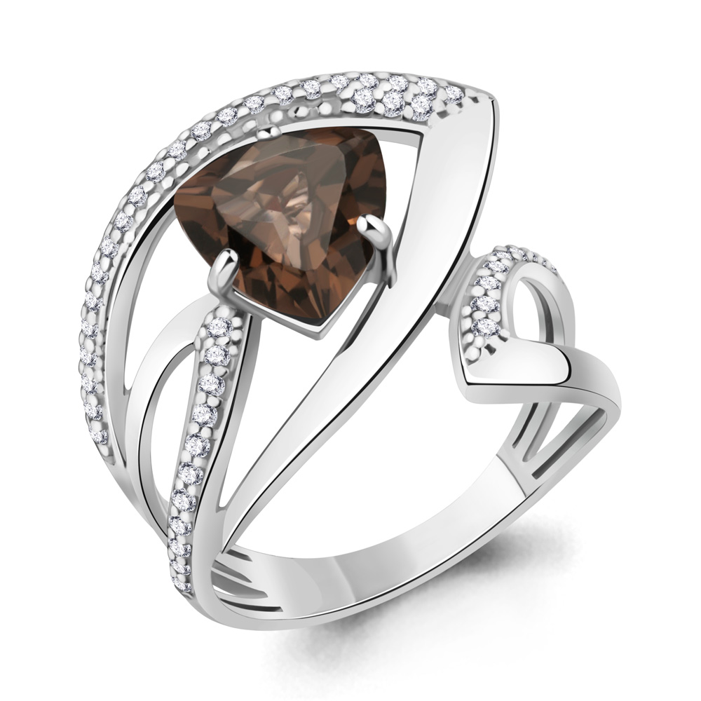 6589801А Кольцо из Серебра с раухтопазом, фианитами