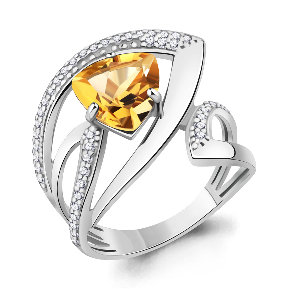 6589806А Кольцо из Серебра с фианитами, цитрином