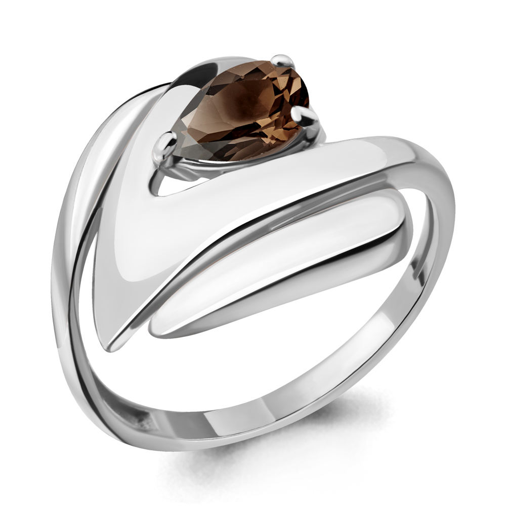 6590501 Кольцо из Серебра с кварцем дымчатым из коллекции "Лагуна"